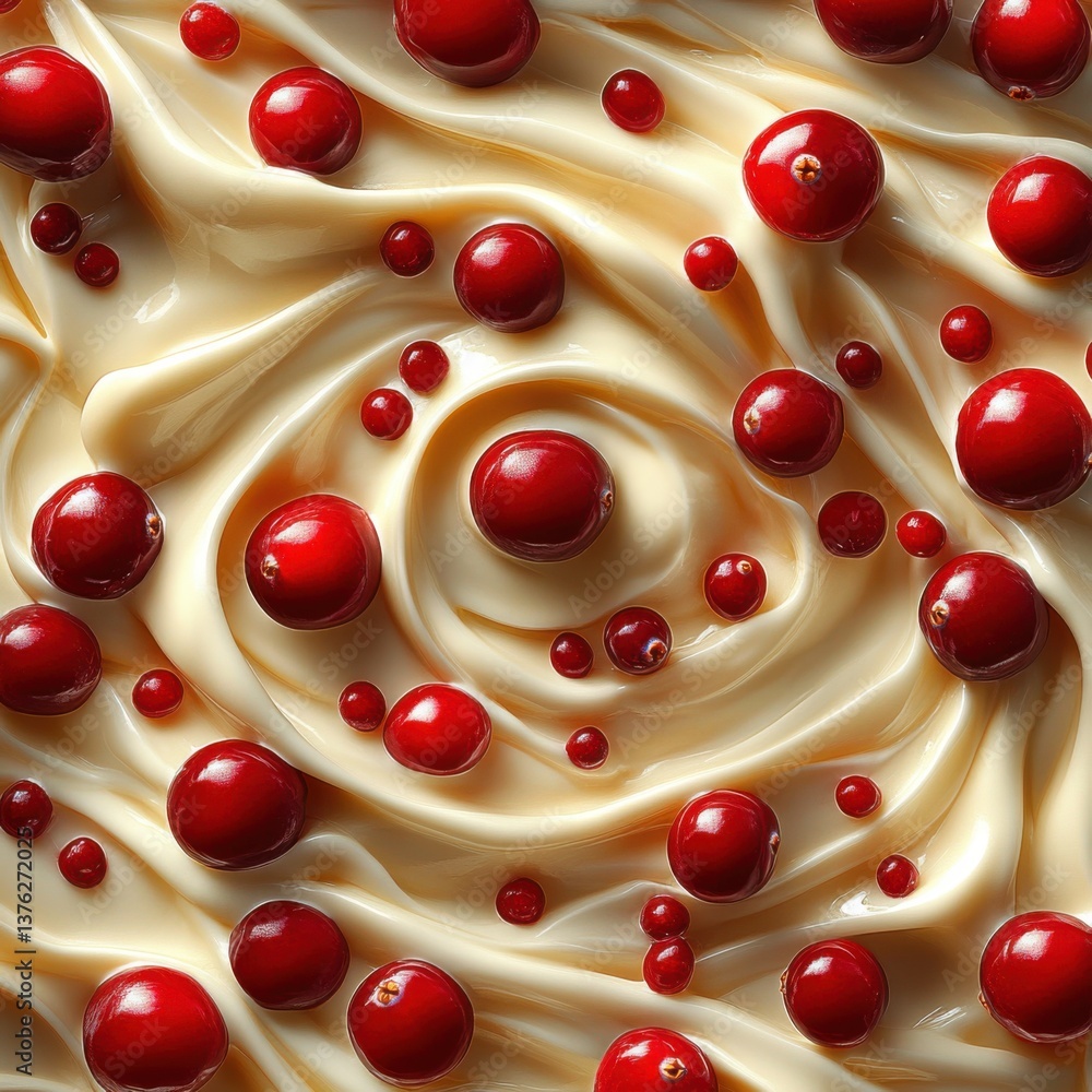 Aufkleber a creamy swirl of white substance adorned with bright red spheres, creating a visually appealing and
