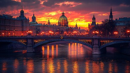 Fototapeta premium Cityscape at Sunset over River