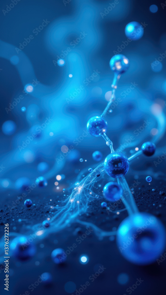 Poster stunning microscopic view of glp-1 molecule with glowing blue spheres representing atoms and ribbons
