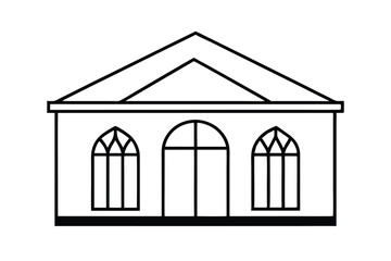 Simple Black Outline House Drawing Gable Roof, Windows, Door