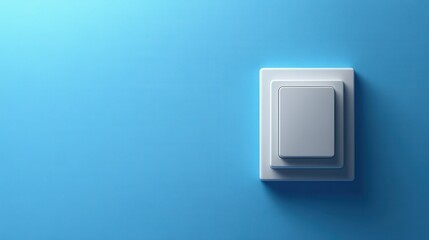 A minimalist light switch on a smooth blue wall, emphasizing simplicity and modern design.