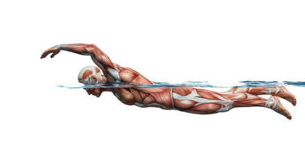 Isolated Muscular Man Swimming Crawl