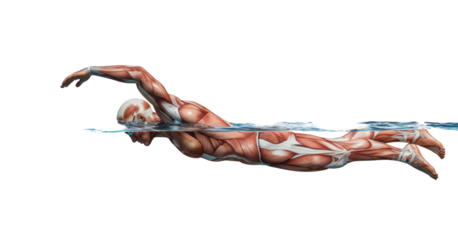 Isolated Muscular Man Swimming Crawl