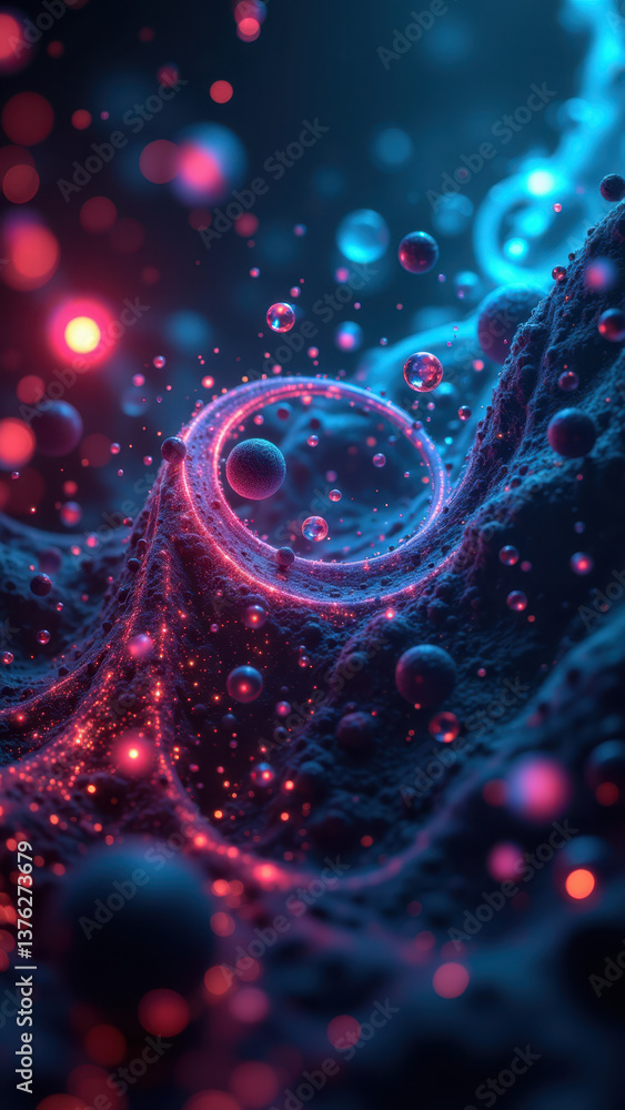 Poster a captivating 3d rendering of a glp-1 molecule, with vibrant spheres representing atoms connected by