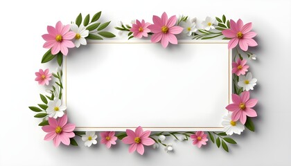  White And Pink Small Floral Card Frame With White Background, A Vintage-inspired Floral Frame With Intricate Pink Flowers, An Artistic, Hand-drawn Floral Fram