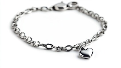 Simple silver heart charm bracelet.  A polished,  chain bracelet with a heart-shaped pendant