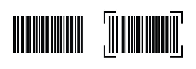 Barcode label for products, black bar code icon on a white background.