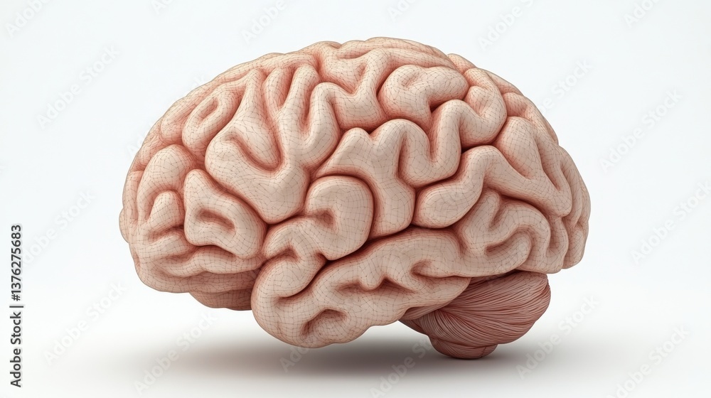 Poster a realistic rendering of a human brain showcasing its complex structure and folds, emphasizing its b