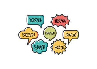 Colorful Comic Speech Bubbles with Exclamation Points