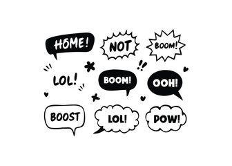 Set of Black and White Comic Speech Bubbles