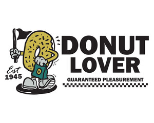Groovy funky vector of donut mascot illustration cartoon style, retro and trendy graphic design for fashion wear, street wear, clothing line, apparel and urban style t shirt design, hoodies, etc.