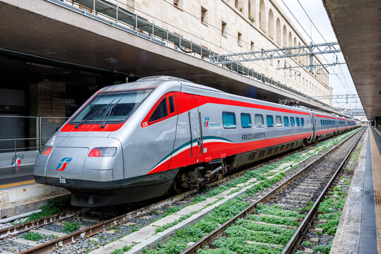 Frecciargento high-speed train of Trenitalia at Roma Termini railway station in Rome, Italy
