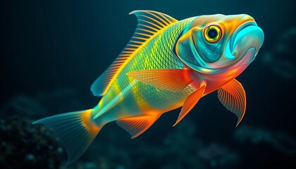 Fototapeta premium Vibrant Aquatic Creature with Striking Scales and Fins, Swimming Gracefully in Ocean Depths