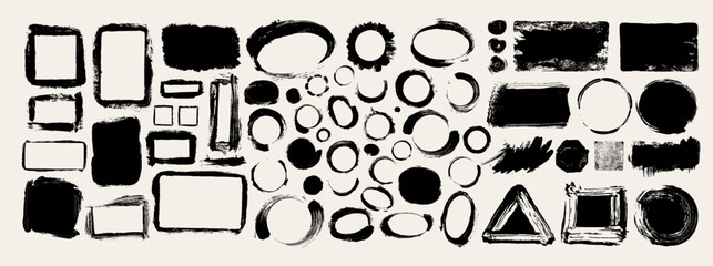 Big set of strokes of black paint, brush, roller, spatula. Vector grunge banners. Grunge frames. Collection of brushes. Smears of paint for your design. Black grunge hand painted banners.