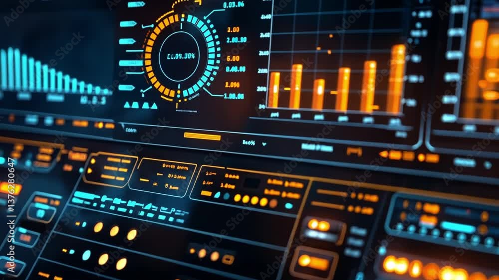 Poster exploring advanced data analytics through a dynamic dashboard interface in a modern business environ