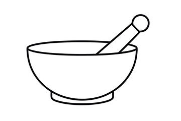Mortar and Pestle Outline Kitchen, Herb, Spice, Grinding Tool