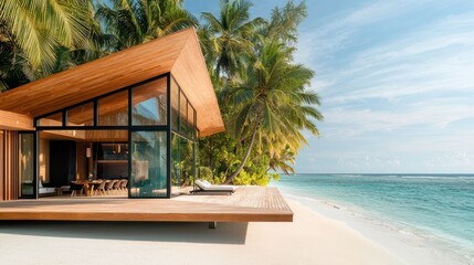 Fototapeta premium Modern Beachfront Villa with Tropical Surroundings