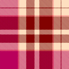 Soft textile texture fabric, list pattern vector background. Adorable plaid check tartan seamless in bisque and maroon colors.