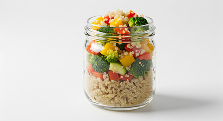 Colorful Quinoa and Vegetable Salad in a Jar for Healthy Eating Concepts