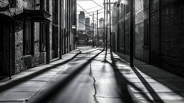 Fototapeta Black And White City Alley With Strong Shadows