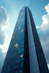 Modern high-rise office tower reaching towards the sky, skyscraper, success