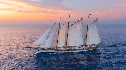 Classic sailing vessel at sunset