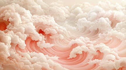 Fototapeta premium Abstract digital artwork depicting rolling waves and fluffy clouds