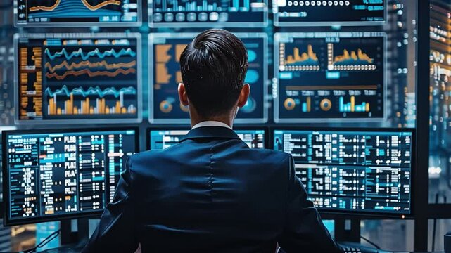 Professional analysis of data trends and metrics using advanced visualization tools in a modern office environment