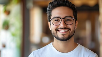 Fototapeta premium A man with glasses is smiling.