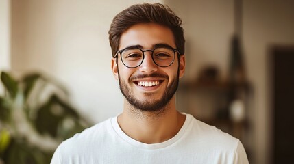 Obraz premium A man with glasses is smiling.