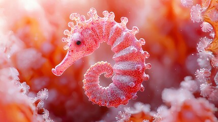 Obraz premium Enchanting Pink Seahorse Among Coral Reef a Microscopic World of Marine Life in Vivid.