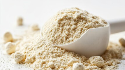 Scoop of Whey Protein Powder Resting on Heap