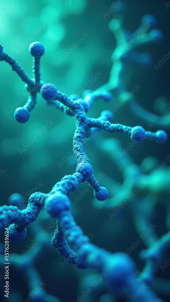 Poster glp-1 molecule with a glowing blue structure highlighting its three-dimensional form.
