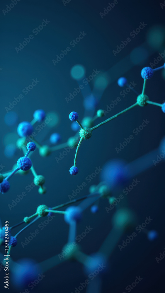 Poster a highly detailed 3d rendering of a molecule structure resembling glp-1, highlighting its molecular 