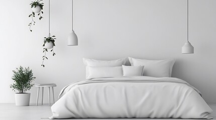 Serene Bedroom Interior with Natural Elements, Minimalist Design and Subtle Textures