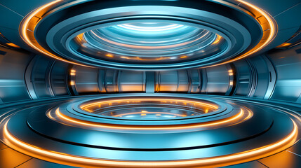 Futuristic Circular Platform with Illuminated Rings