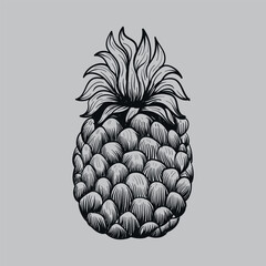 Pineapple Vintage Vector Illustration Black and White Style