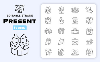 Present gifted festive celebration vector icon set. Surprise and holiday gift icons
