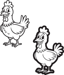 hen and rooster. Animal coloring book page design