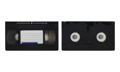 VHS videocassette, mockup with front and back sides on transparent background with blank space for mockup