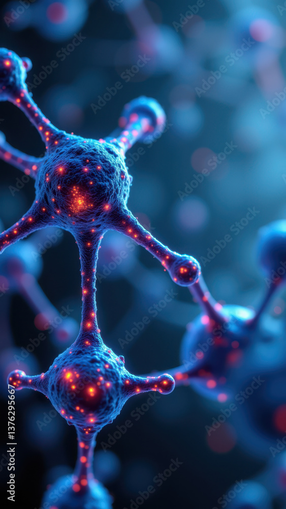 Poster close-up view of a glp1 molecule with red and blue atoms, emphasizing its structure and complexity f
