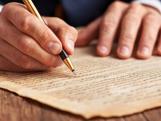 Close-Up of Hands Writing a Letter Cozy Home Office Photography Warm Lighting Artistic Perspective
