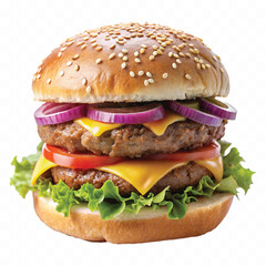 tasty and fresh beef burger with cheese and salad isolated on white background