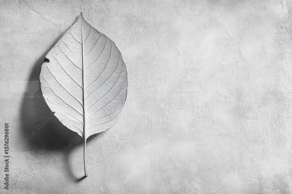 Poster a single leaf displaying its intricate veins on a textured surface