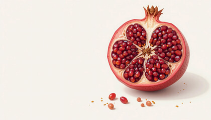 Fresh pomegranate cut in half, showcasing juicy seeds and vibrant color
