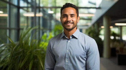 Obraz premium Smiling young professional man portrait in modern office