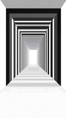 A black and white corridor with diminishing perspective