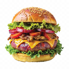 tasty and fresh beef burger with cheese and salad isolated on white background