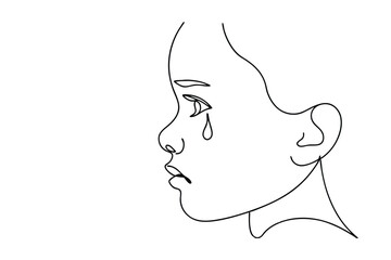 Childs Profile, SingleLine Drawing, Tears, Sorrow, Sadness, Grief, Pain, Vulnerable, Emotion, Invoke