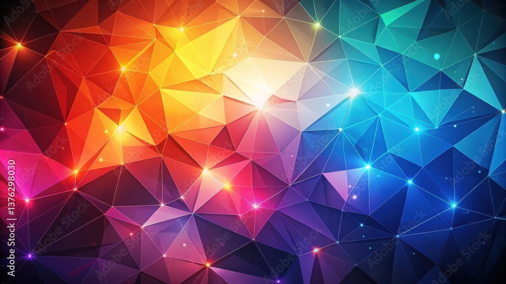 Aufkleber Vibrant Abstract Low-Poly Background with Glowing Interconnected Triangles and Dynamic Color Gradient
